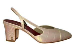 Chanel 26K Yellow Gold Iridescent Crocodile Croc Coco Slingback Low Heel Pump 41